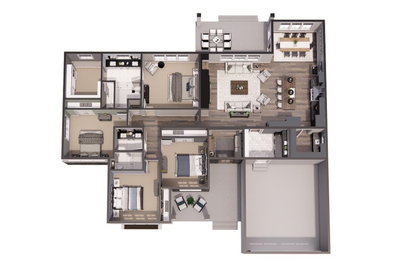House Blueprint - Floor Plan - Main Floor 1 for Farmhouse House Plan #51-1227 - 4 bed, 2 bath