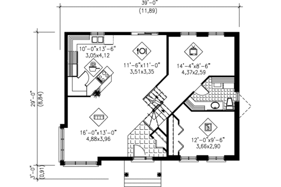 Floor Plan - Main Floor House Plan #25-3002 - 3 bed, 2 bath