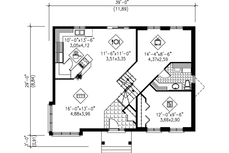 House Plan Design - Floor Plan - Main Floor House Plan #25-3002 - 3 bed, 2 bath