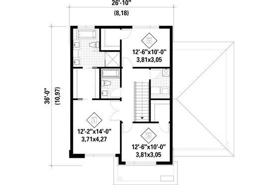 Floor Plan - Upper Floor 1 for Contemporary House Plan #25-4875 - 2 bed, 2.5 bath