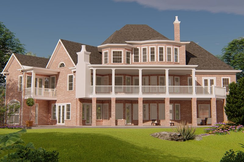 Home Plan - Exterior - Rear Elevation for European House Plan #54-423 - 4 bed, 4.5 bath