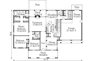 Floor Plan - Main Floor for Southern House Plan #406-255 - 3 bed, 2.5 bath