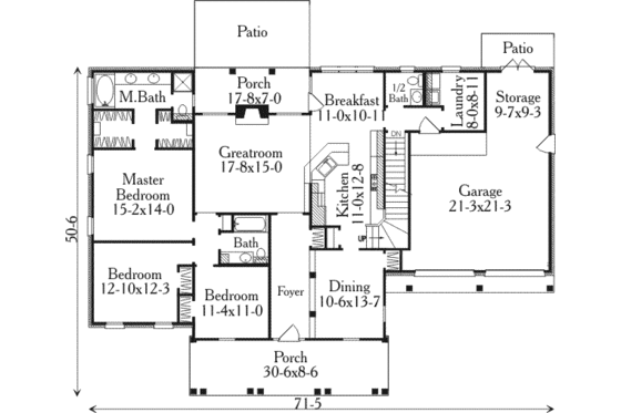 Floor Plan - Main Floor for Southern House Plan #406-255 - 3 bed, 2.5 bath