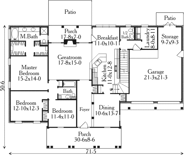 Home Plan - Southern Floor Plan - Main Floor Plan #406-255