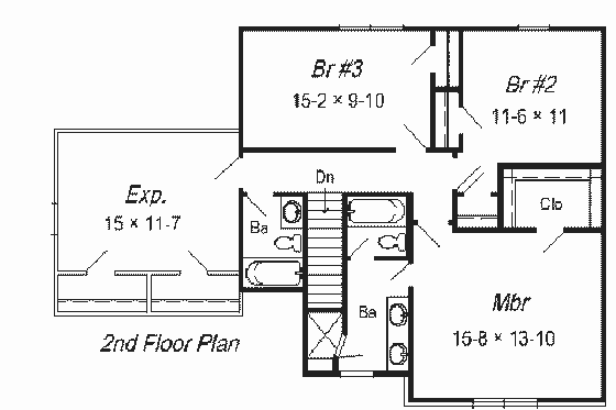 Floor Plan - Upper Floor for Colonial House Plan #329-217 - 3 bed, 2.5 bath
