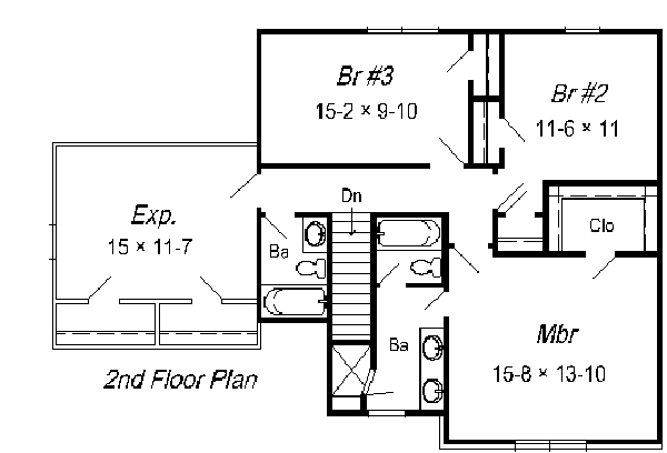 Colonial Floor Plan - Upper Floor Plan #329-217