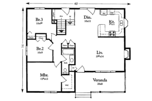 Floor Plan - Main Floor for Cottage House Plan #409-1117 - 3 bed, 1 bath