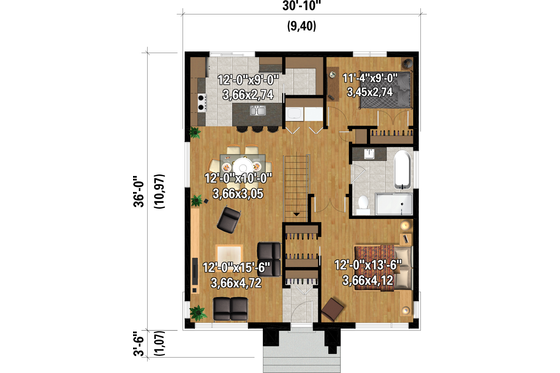Floor Plan - Main Floor for Prairie House Plan #25-4940 - 2 bed, 1 bath