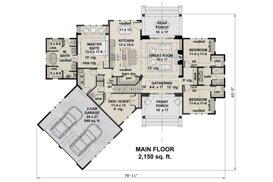 Floor Plan - Main Floor for Farmhouse House Plan #51-1135 - 4 bed, 3 bath