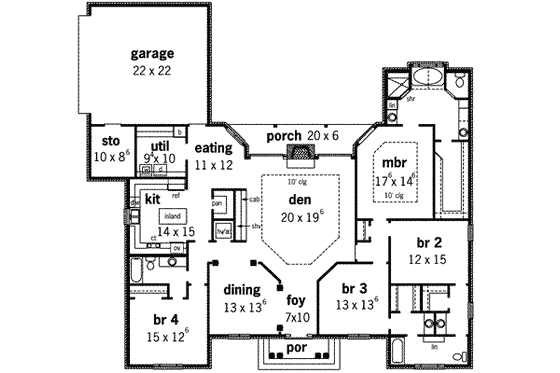 Floor Plan - Main Floor for European House Plan #16-299 - 4 bed, 3 bath