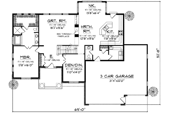 Floor Plan - Main Floor for Craftsman House Plan #70-623 - 4 bed, 2.5 bath