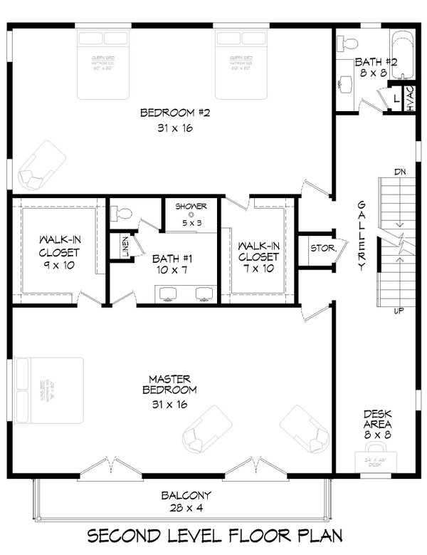 Beach Floor Plan - Upper Floor Plan #932-958