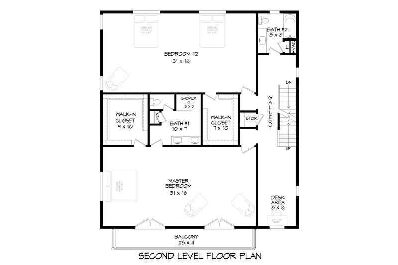 Home Plan - Floor Plan - Upper Floor for Beach House Plan #932-958 - 2 bed, 3.5 bath