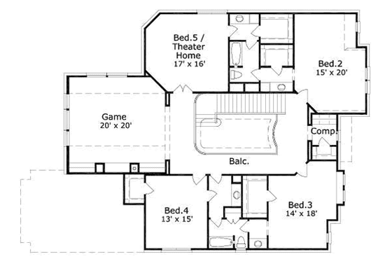 Floor Plan - Upper Floor for European House Plan #411-196 - 5 bed, 3 bath