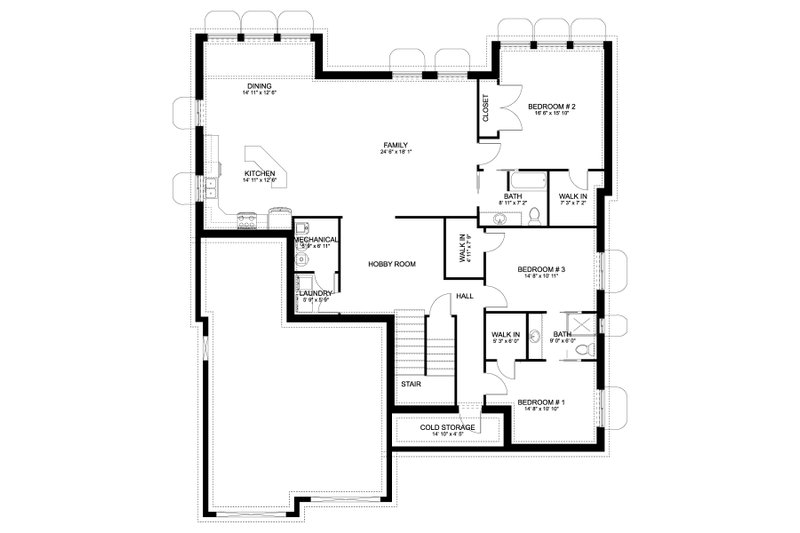 House Blueprint - Floor Plan - Lower Floor for Traditional House Plan #1060-367 - 1 bed, 1.5 bath