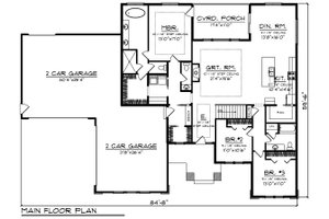 Floor Plan - Main Floor for Ranch House Plan #70-1495 - 3 bed, 2.5 bath
