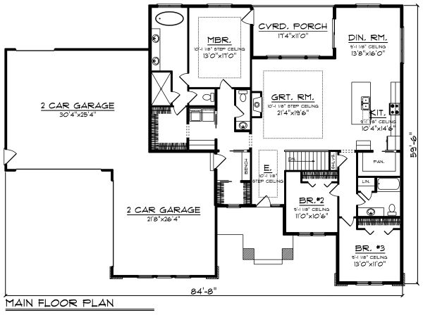 House Plan Design - Ranch Floor Plan - Main Floor Plan #70-1495