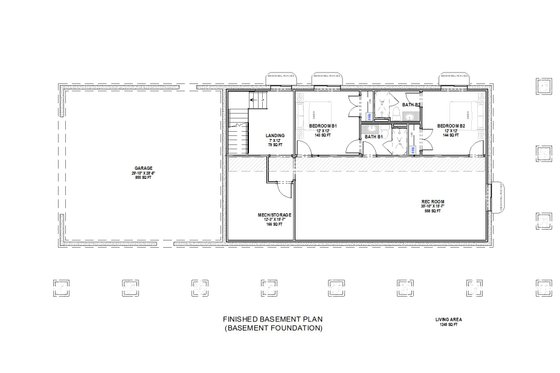 Floor Plan - Lower Floor for Farmhouse House Plan #1069-25 - 2 bed, 2 bath