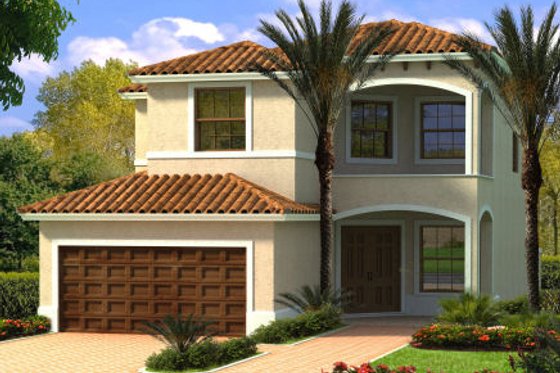 Exterior - Front Elevation for Mediterranean House Plan #420-225 - 4 bed, 2.5 bath