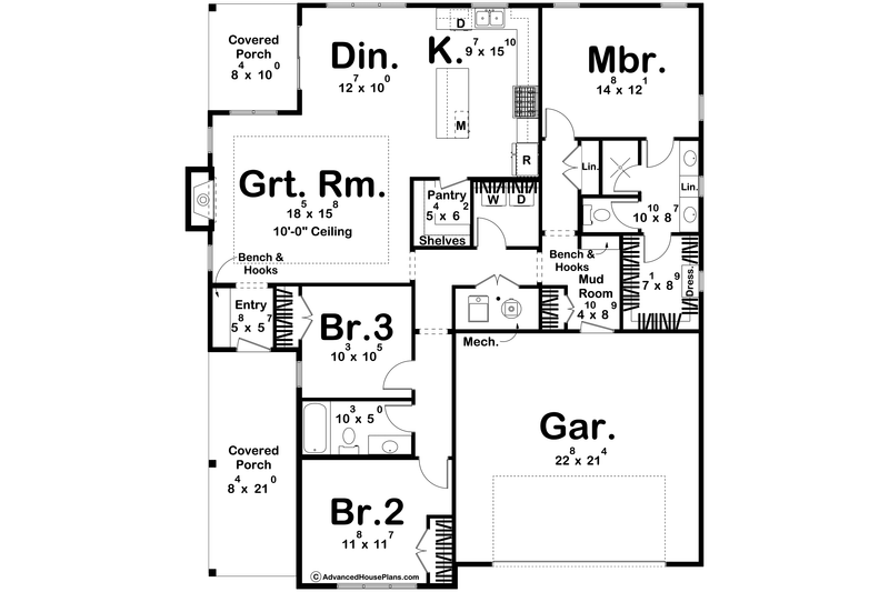 Home Plan - Floor Plan - Main Floor for Cottage House Plan #455-525 - 3 bed, 2 bath