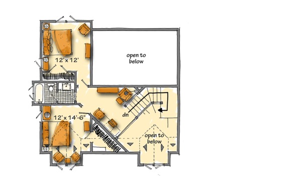 Floor Plan - Upper Floor for Cabin House Plan #942-40 - 5 bed, 3.1 bath