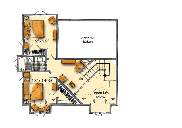 Cabin Floor Plan - Upper Floor Plan #942-40