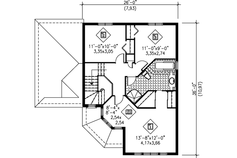 Dream House Plan - Floor Plan - Upper Floor for European House Plan #25-2070 - 3 bed, 1.5 bath