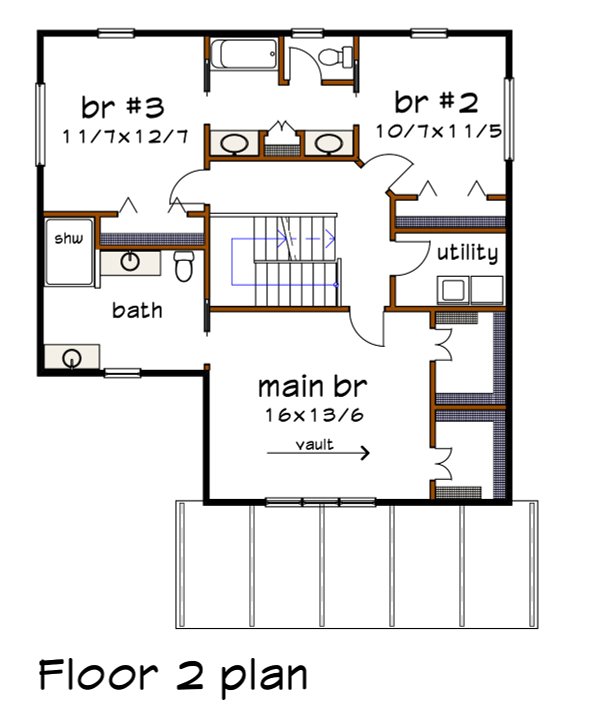 Modern Floor Plan - Upper Floor Plan #79-367