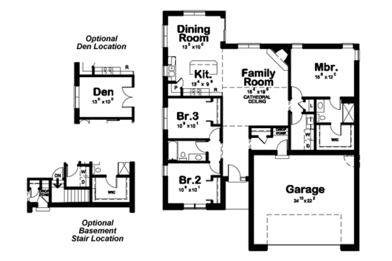 Floor Plan - Main Floor for Traditional House Plan #20-1520 - 3 bed, 2 bath