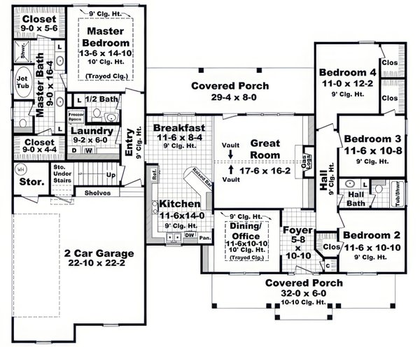 Architectural House Design - Floor Plan - Main Floor for Ranch House Plan #21-655 - 4 bed, 2.5 bath