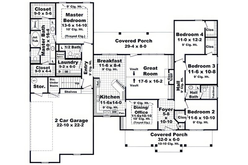 Architectural House Design - Floor Plan - Main Floor for Ranch House Plan #21-655 - 4 bed, 2.5 bath