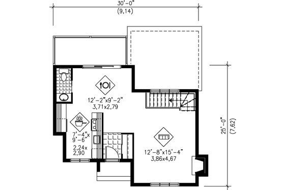 Floor Plan - Main Floor for Modern House Plan #25-1116 - 3 bed, 1.5 bath