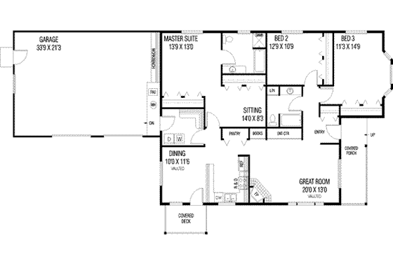Floor Plan - Main Floor for Ranch House Plan #60-578 - 3 bed, 2 bath