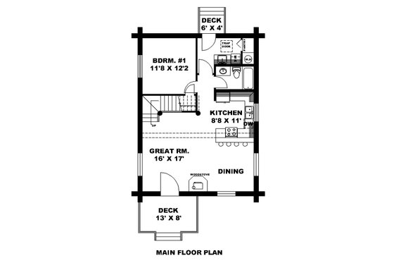 Floor Plan - Main Floor for Log House Plan #117-1033 - 1 bed, 1 bath