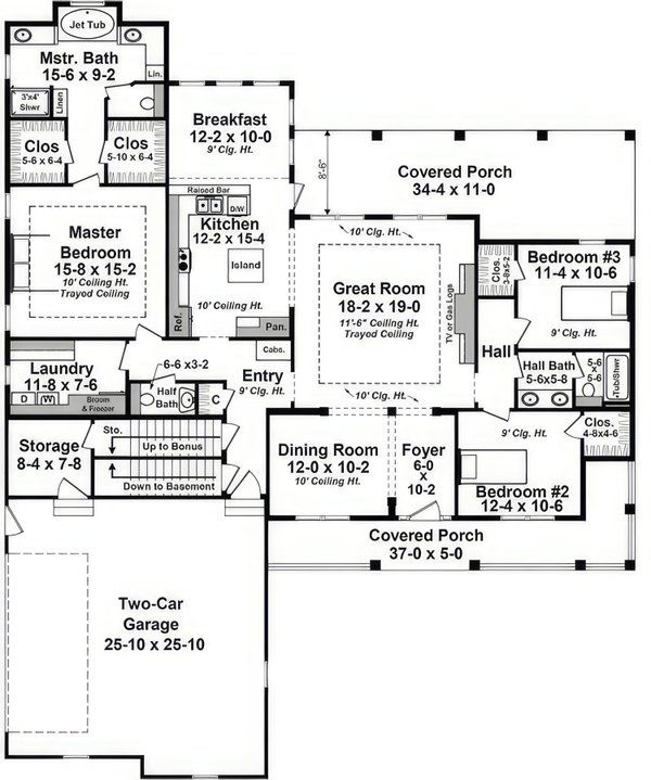 House Blueprint - Farmhouse Floor Plan - Main Floor Plan #21-596