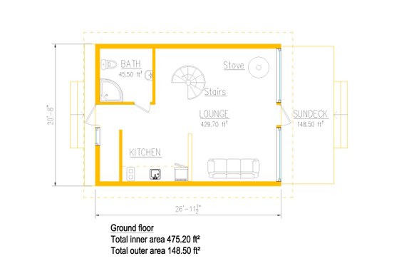Floor Plan - Main Floor for Cabin House Plan #549-30 - 1 bed, 1 bath