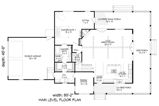 Floor Plan - Main Floor for Farmhouse House Plan #932-137 - 3 bed, 2.5 bath