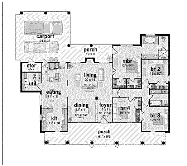 Southern Floor Plan - Main Floor Plan #36-332