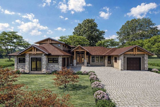 Exterior - Front Elevation 3 for Ranch House Plan #1101-55 - 3 bed, 2.5 bath