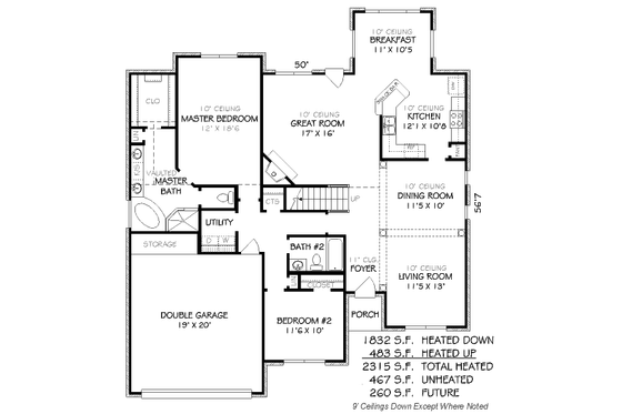 Floor Plan - Main Floor for Traditional House Plan #424-97 - 4 bed, 3 bath