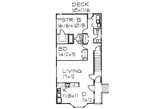 Floor Plan - Main Floor for Traditional House Plan #303-389 - 2 bed, 1.5 bath
