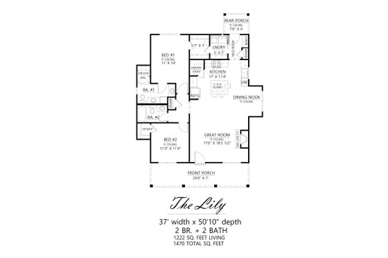 Floor Plan - Main Floor for Farmhouse House Plan #1074-85 - 2 bed, 2 bath