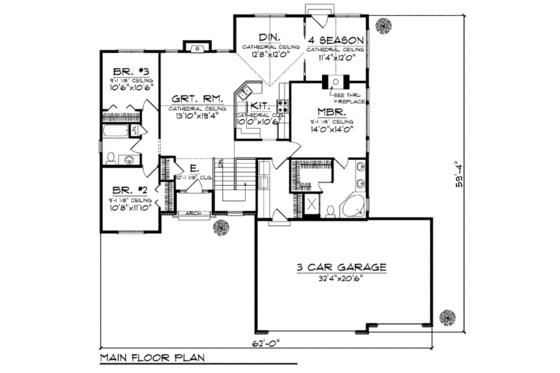 Floor Plan - Main Floor for Country House Plan #70-930 - 3 bed, 2 bath