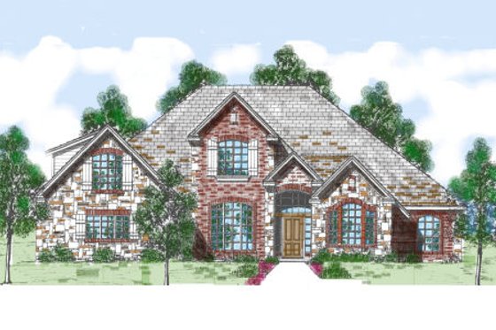 Exterior - Front Elevation for European House Plan #52-230 - 4 bed, 3.5 bath