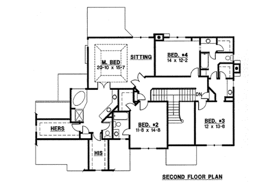 Floor Plan - Upper Floor for European House Plan #67-766 - 4 bed, 2.5 bath