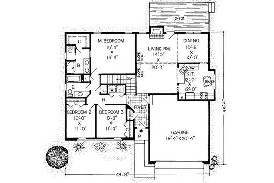 Floor Plan - Main Floor for Ranch House Plan #312-260 - 3 bed, 2 bath