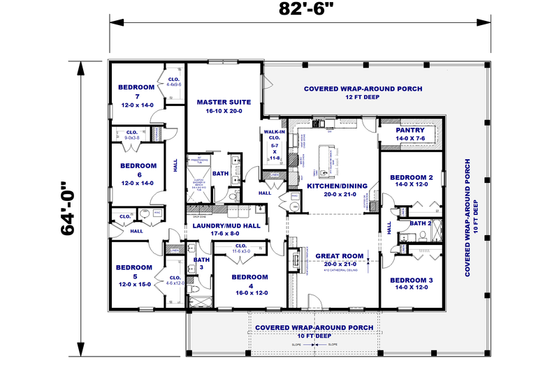Architectural House Design - Floor Plan - Main Floor for Farmhouse House Plan #44-317 - 7 bed, 3 bath