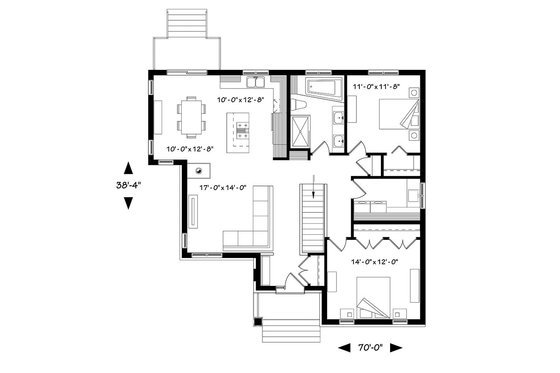Floor Plan - Main Floor for Ranch House Plan #23-2616 - 2 bed, 1 bath
