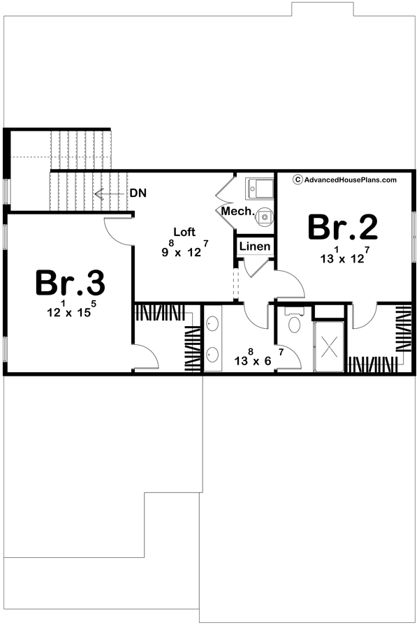 Architectural House Design - Floor Plan - Upper Floor for Farmhouse House Plan #455-772 - 3 bed, 2.5 bath