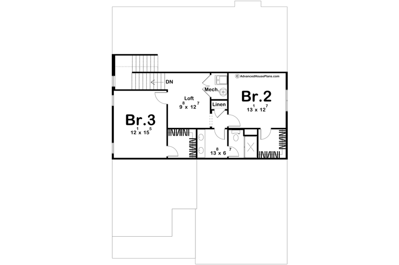 House Blueprint - Floor Plan - Upper Floor for Farmhouse House Plan #455-772 - 3 bed, 2.5 bath